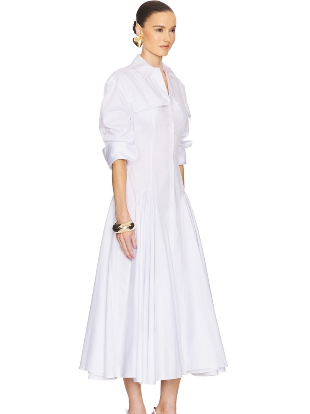 Helsa Godet shirt dress in white - Picture 3 of 6